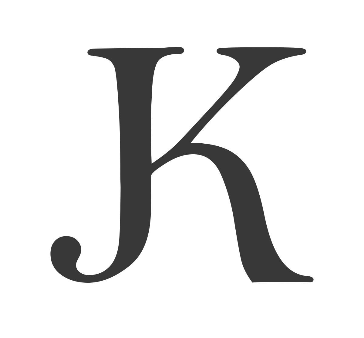 My initials are JK. White background + black text. Uppercase J and K letters combined into one glyph.